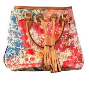 Dooney & Bourke splatter coated cotton vachetta leather trim,  Bucket Bag